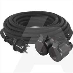 P0703 Vanjski produžni kabel 20 m / 2 utičnice / crni / guma / 250 V / 1,5 mm2