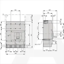 NZMN4-4-VX1000/VAR | Circuit-breaker, 4p, Icu=50kA(415V), In=1000A, selective, PXR20 (lsi), fixed,