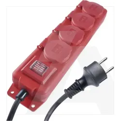 P14251 Produžni kabel 5 m / 4 utičnice / s prekidačem / crno-crveni / guma-neopren / 1,5 mm2